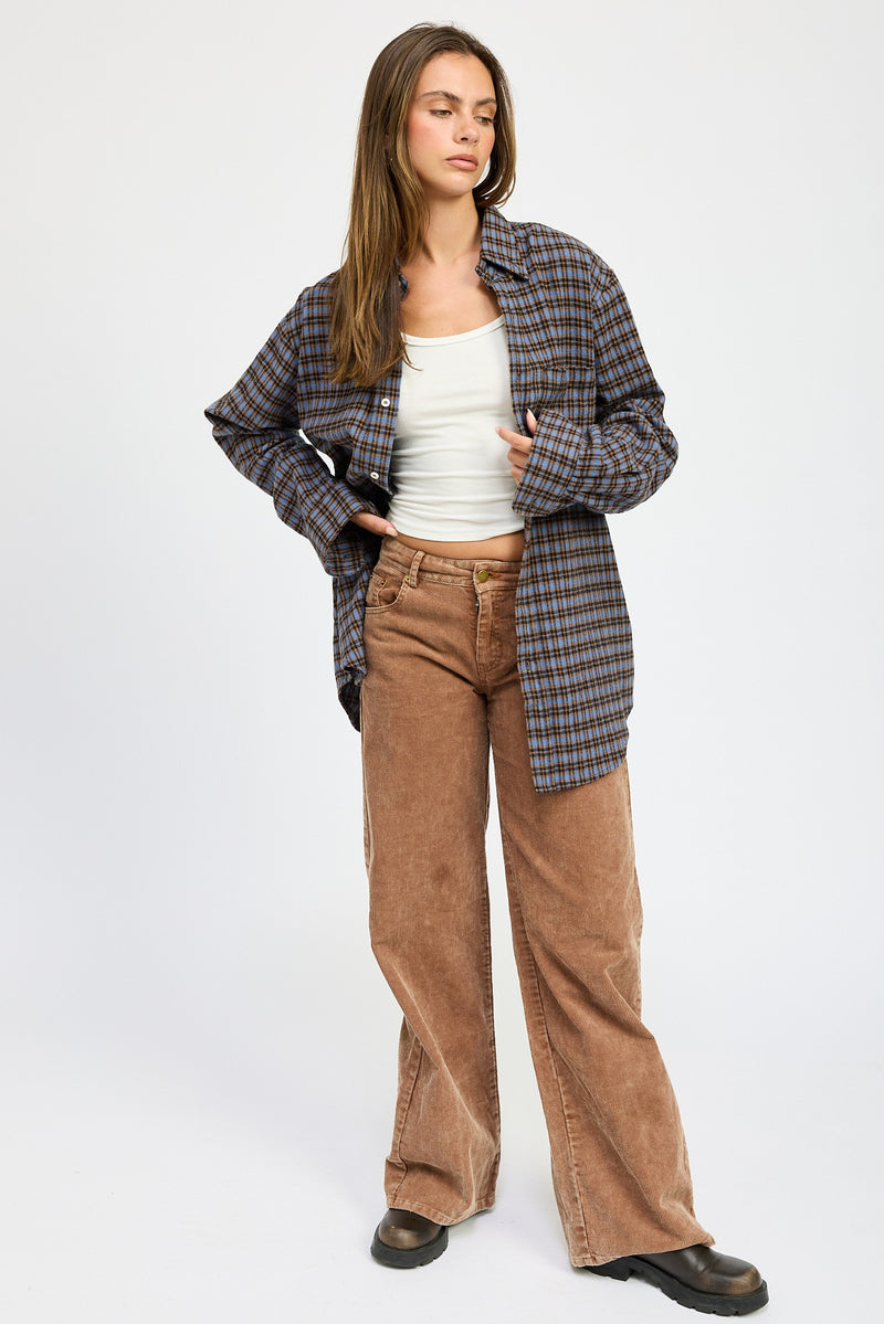 Olivia Oversized Plaid Flannel | Blue Brown