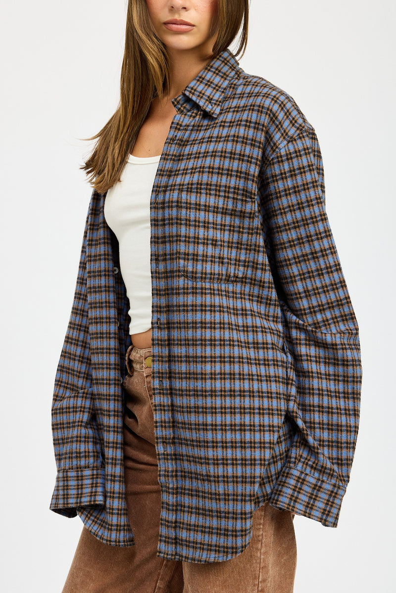 Olivia Oversized Plaid Flannel | Blue Brown