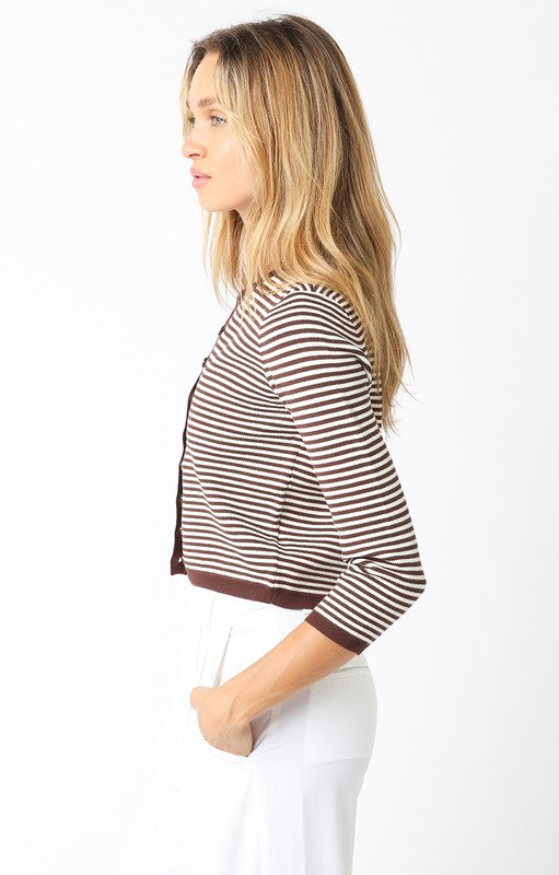 FINAL SALE Casey Striped Knit Cardigan | Brown