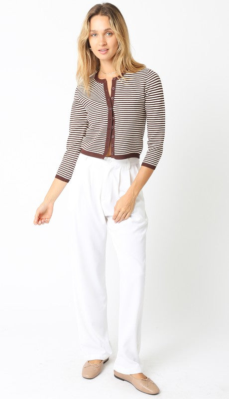 FINAL SALE Casey Striped Knit Cardigan | Brown