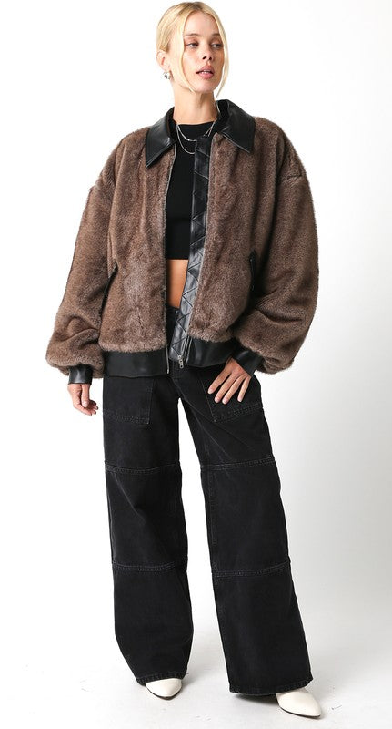 Carrie Brown Faux Fur & Leather Jacket