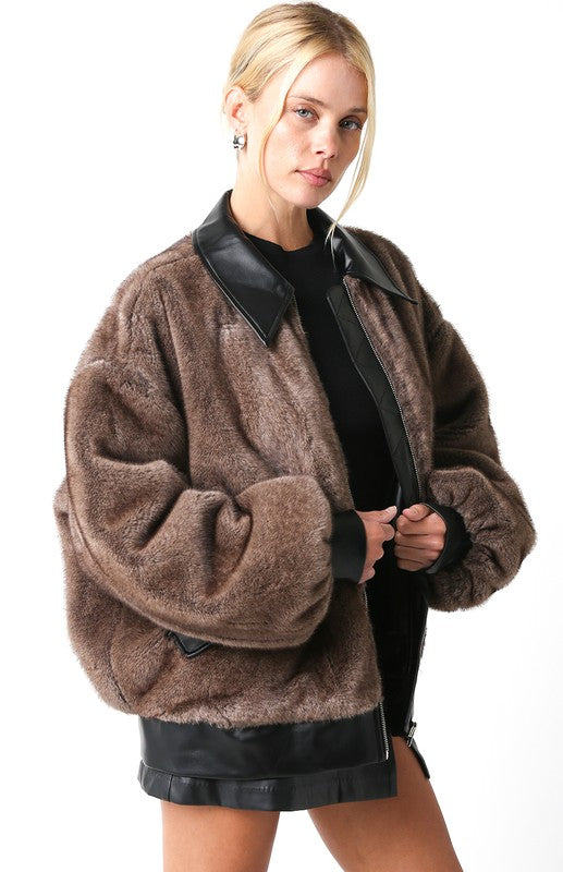 Carrie Brown Faux Fur & Leather Jacket
