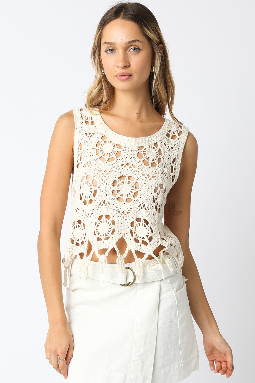 Ava Crochet Tank Top | Cream
