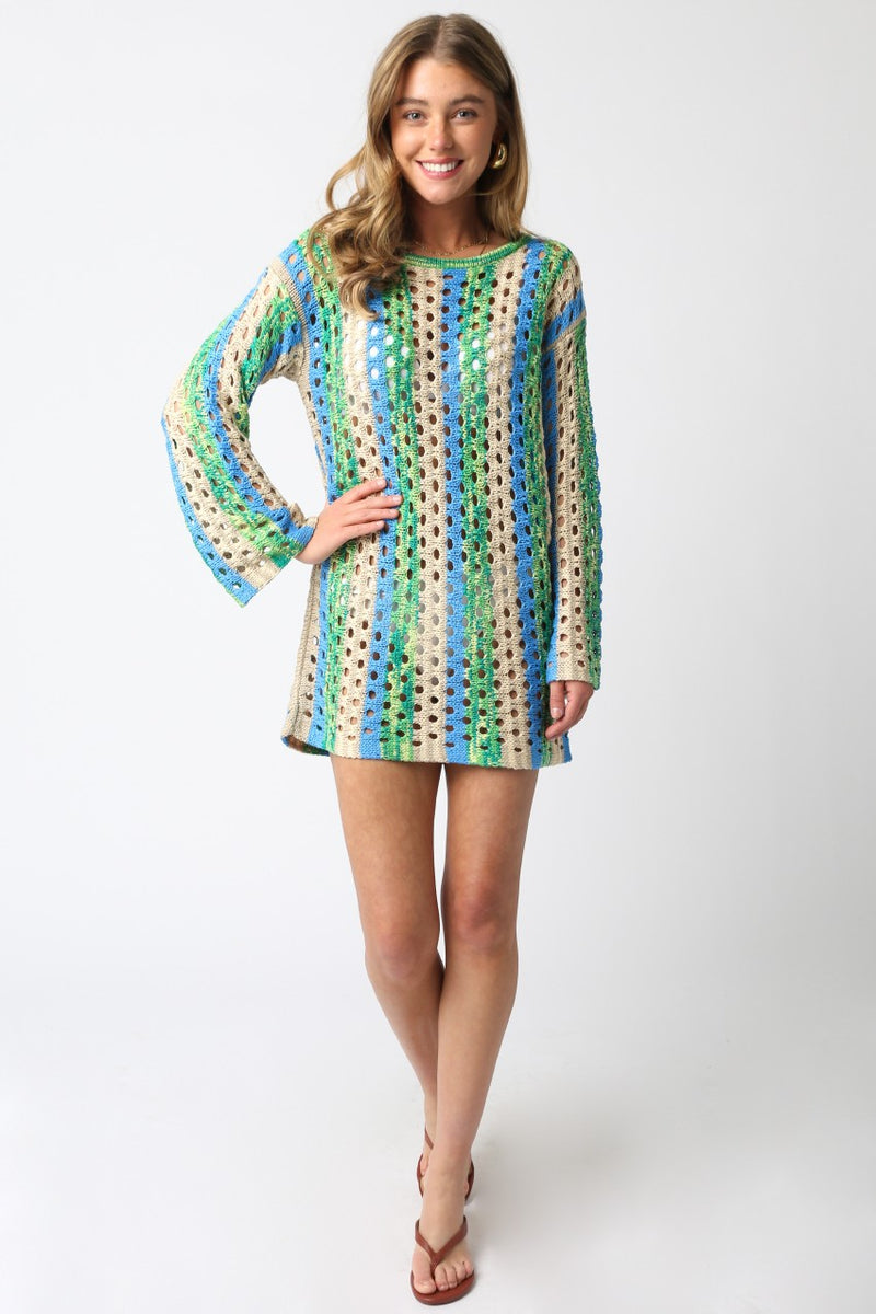 Ollie Crochet Striped Mini Dress | Blue Green