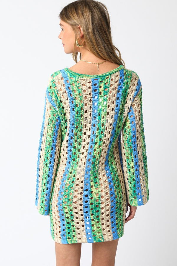 Ollie Crochet Striped Mini Dress | Blue Green