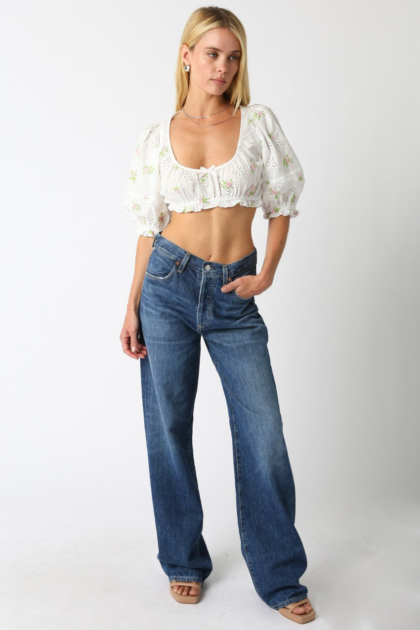Raea Floral Eyelet Crop Top | Ivory