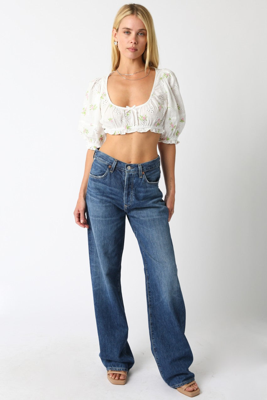 Raea Floral Eyelet Crop Top | Ivory