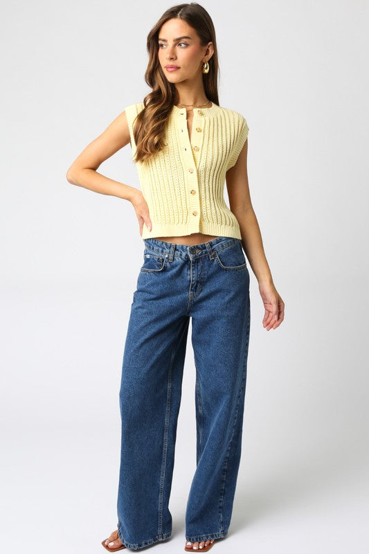 Scottie Sweater Vest Top Butter Yellow