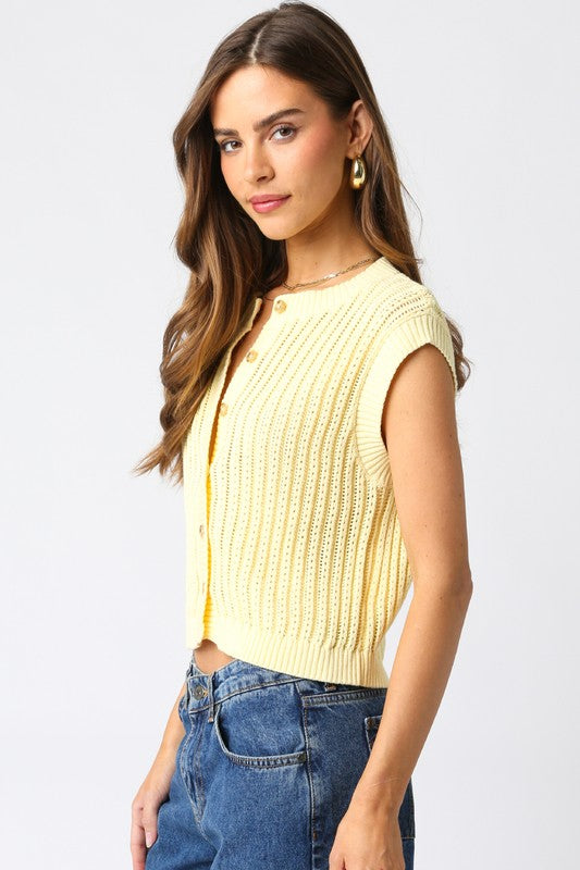 Scottie Sweater Vest Top Butter Yellow