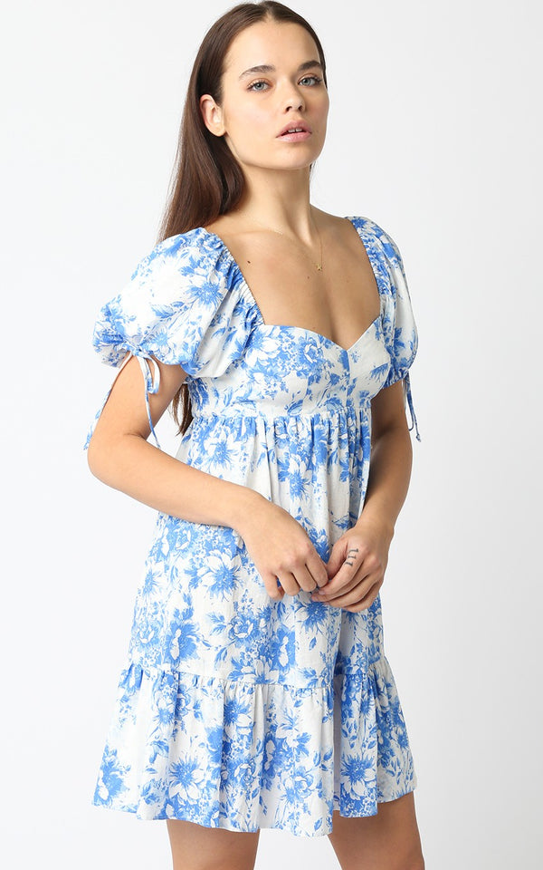 Bardot Floral Babydoll Dress | Blue