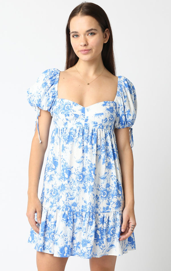 Bardot Floral Babydoll Dress | Blue