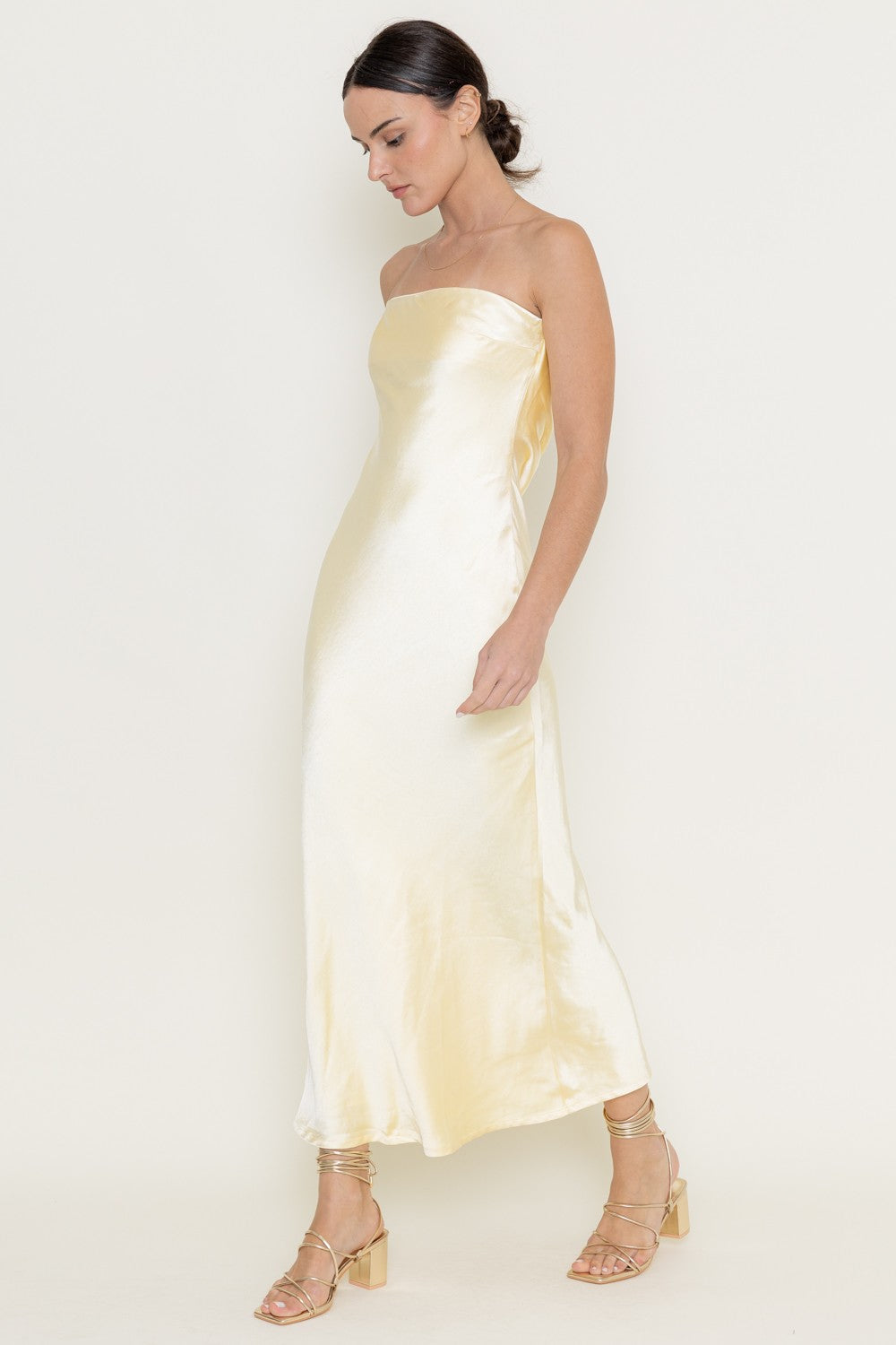 Limoncello Strapless Satin Maxi Dress