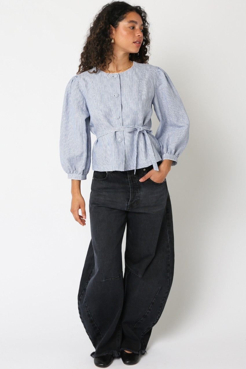 Bianca Puff Sleeve Striped Blouse | Blue
