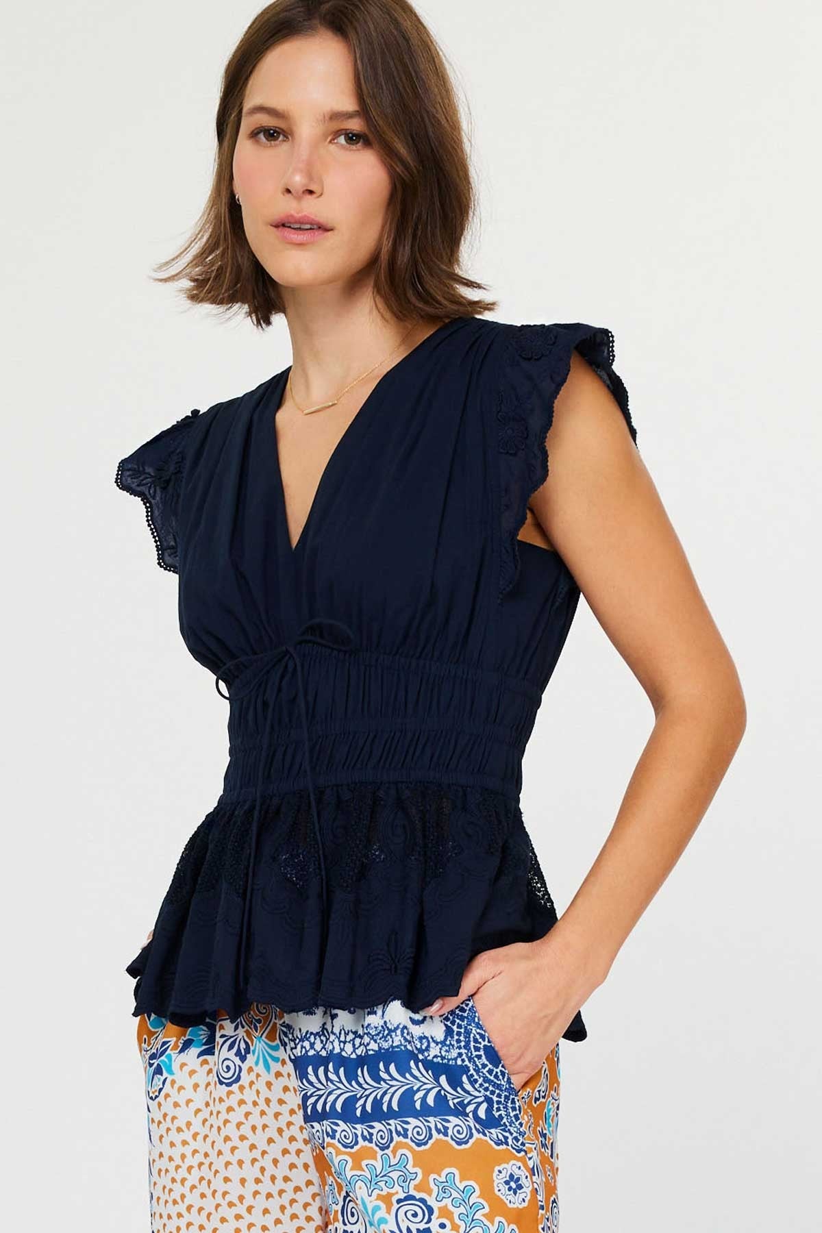 Current Air | Charlotte Eyelet Lace Peplum Top