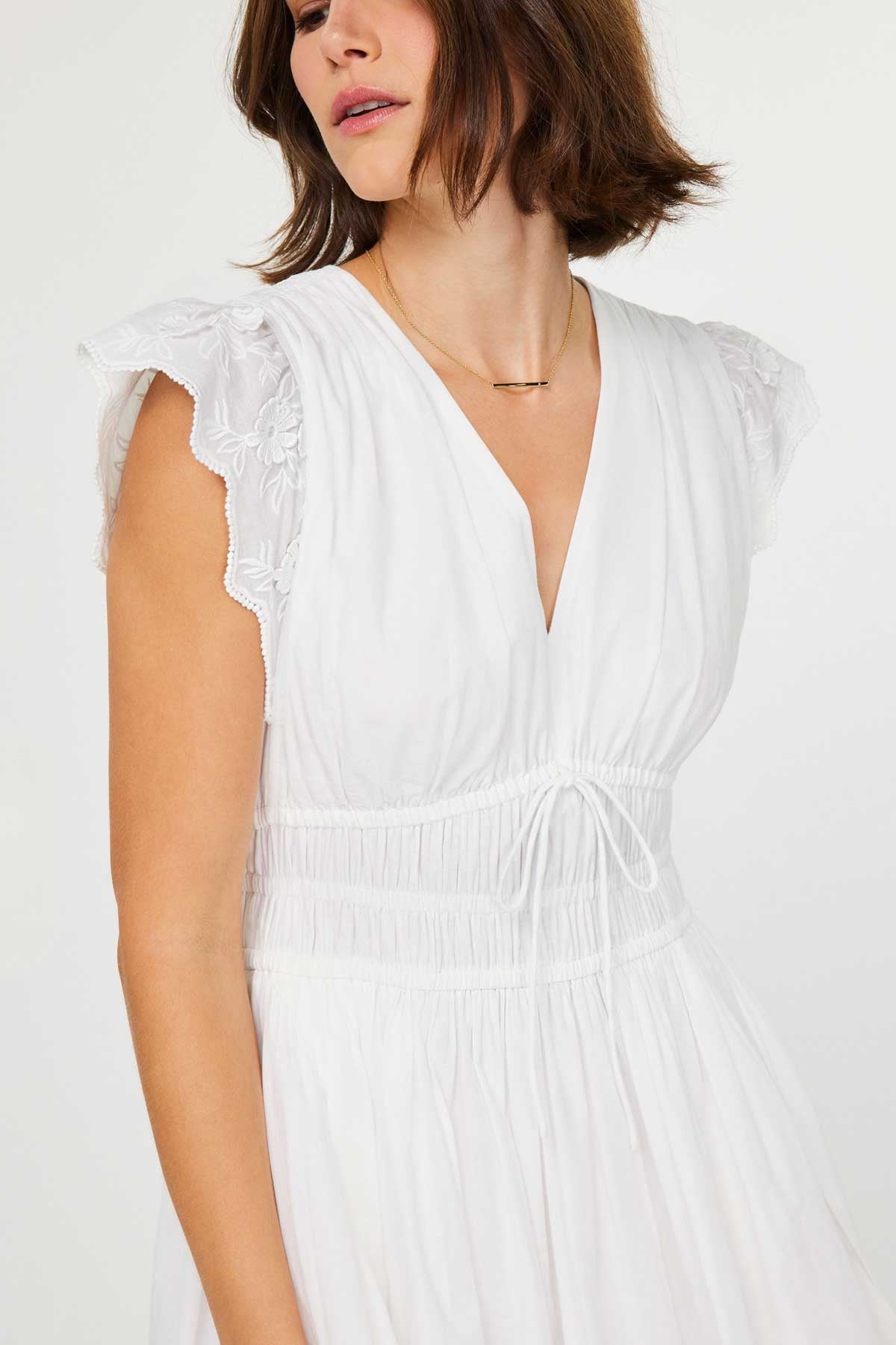 Luna White Eyelet Lace Midi Dress