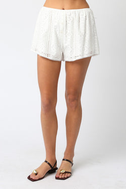 Paulina Floral Eyelet Shorts | White