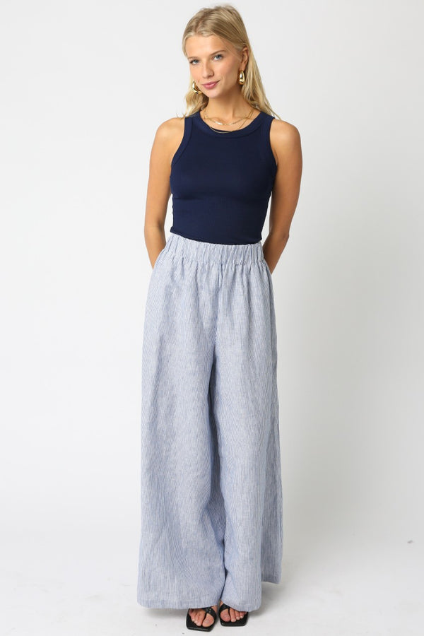 Kaeli Striped Wide Leg Linen Pants