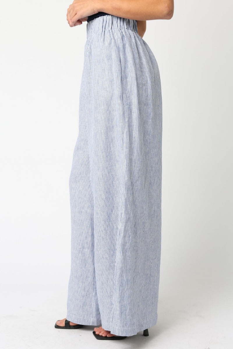 Kaeli Striped Wide Leg Linen Pants