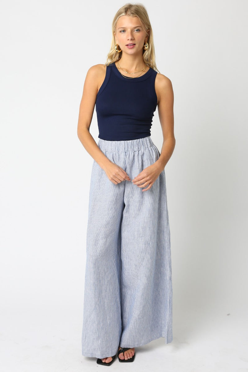 Kaeli Striped Wide Leg Linen Pants