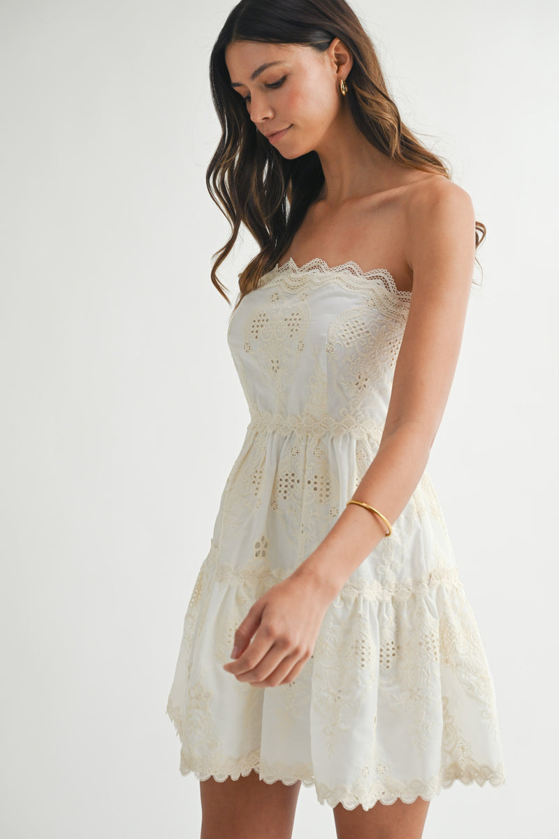 Talia Embroidered Mini Dress | Off White