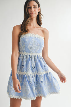 Talia Embroidered Mini Dress | Blue