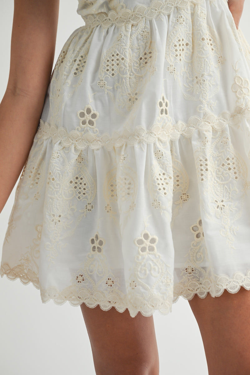 Talia Embroidered Mini Dress | Off White
