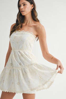 Talia Embroidered Mini Dress | Off White