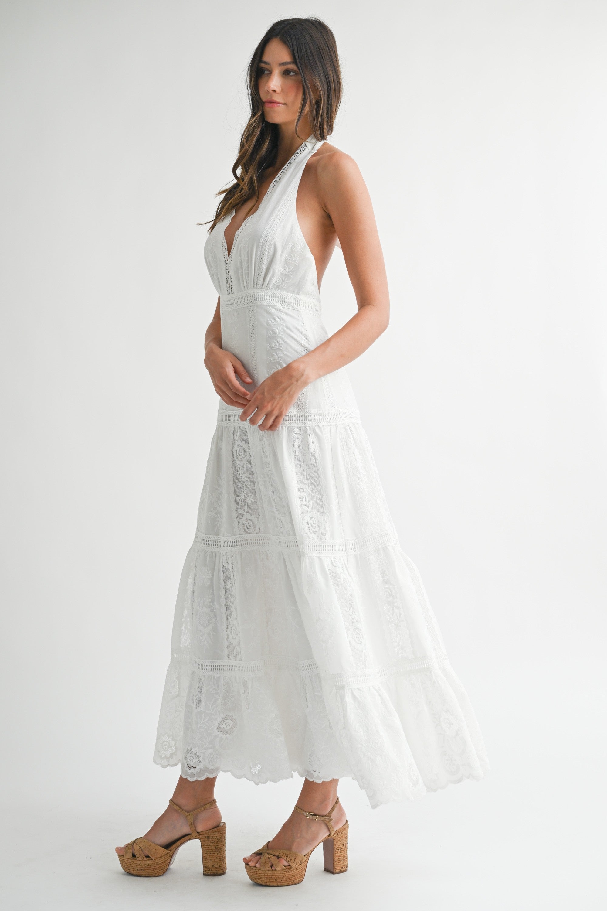 Maura White Embroidered Halter Maxi Dress