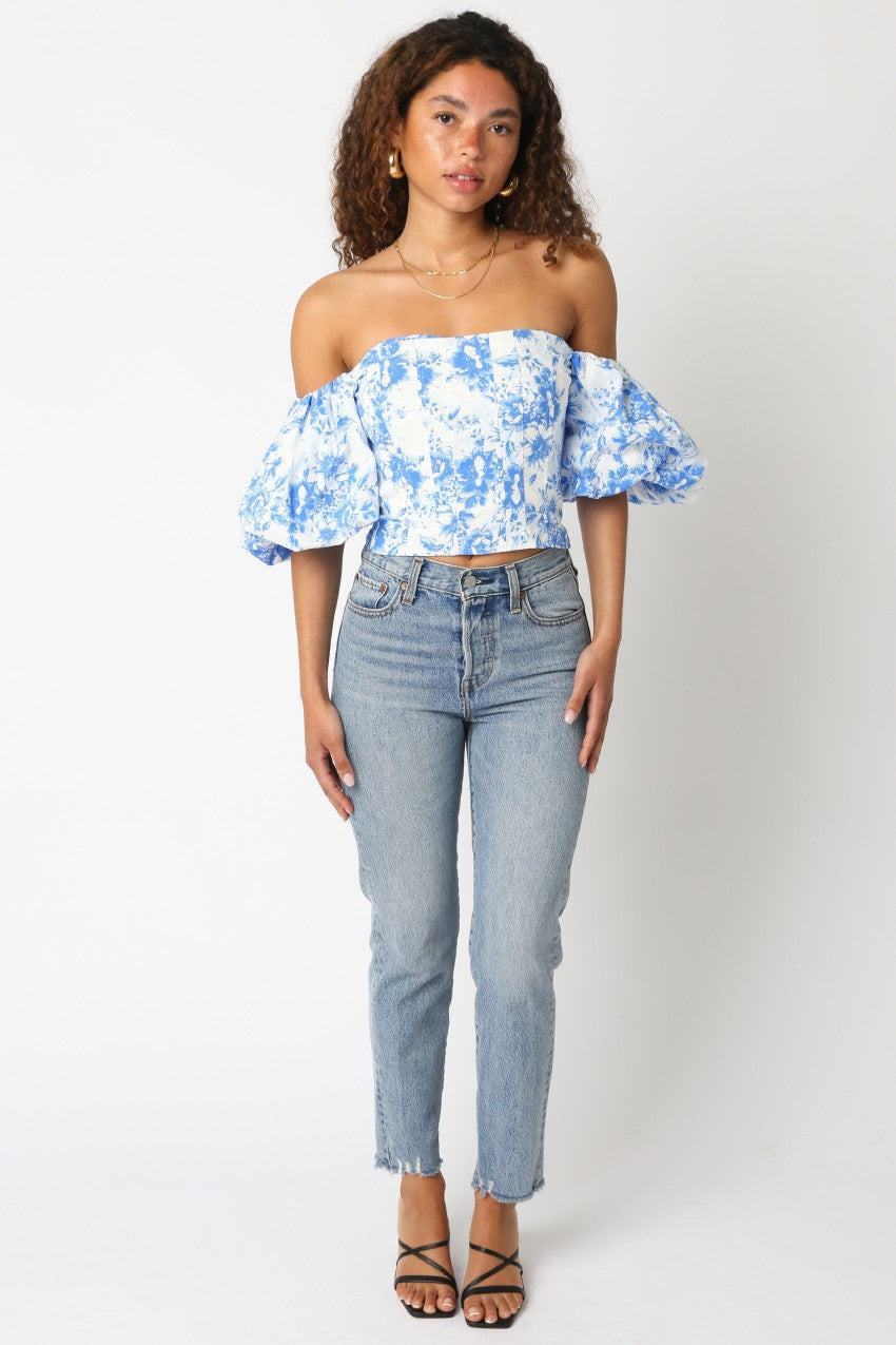 Georgie Blue Floral Puff Sleeve Top