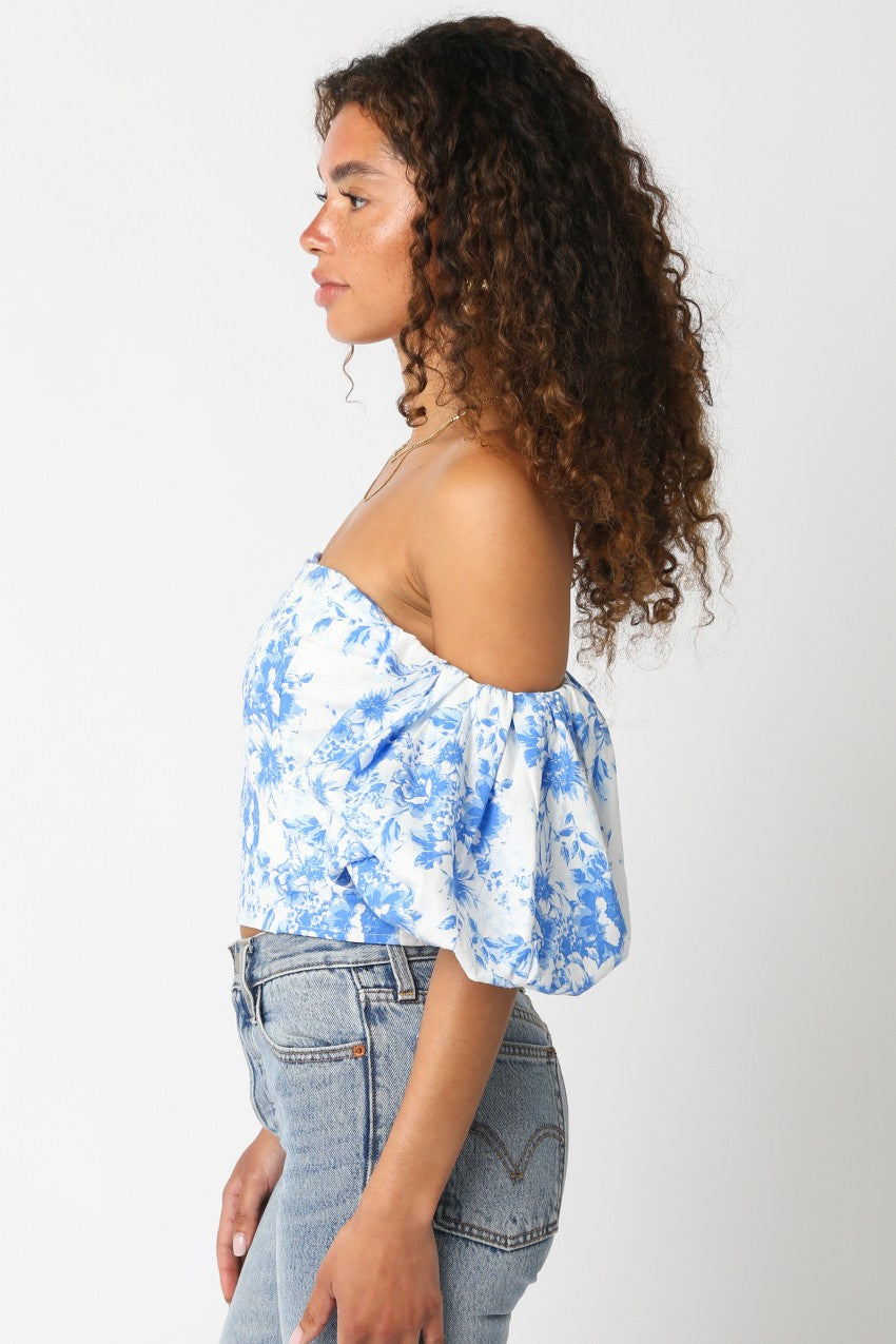 Georgie Blue Floral Puff Sleeve Top