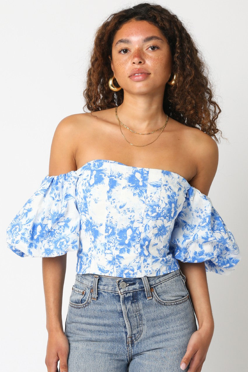 Georgie Blue Floral Puff Sleeve Top