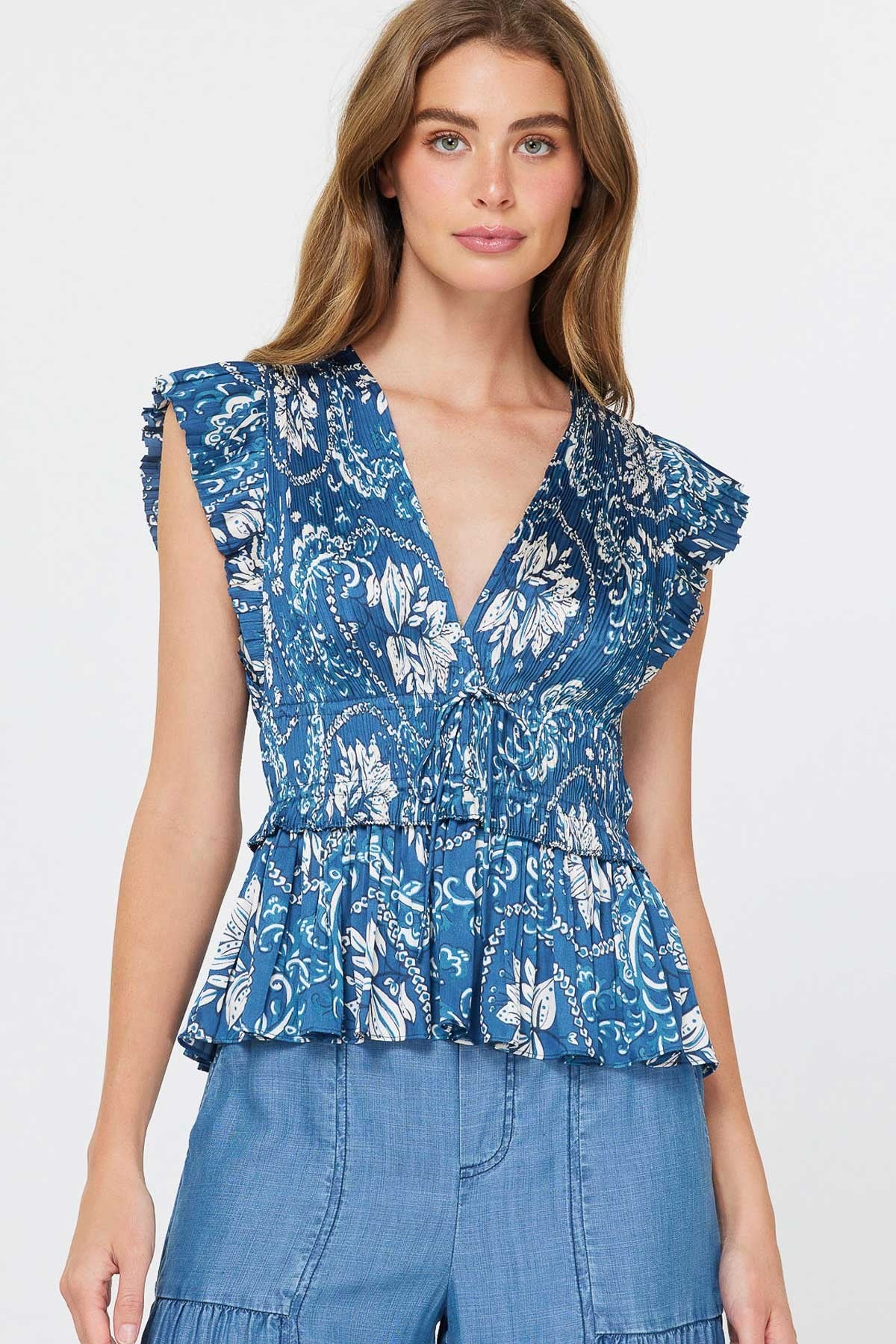 Olivia Blue Floral Peplum Top