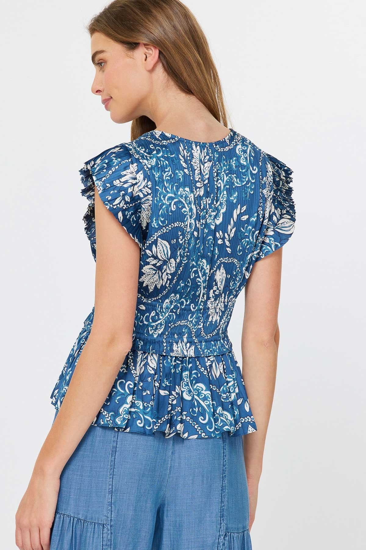 Olivia Blue Floral Peplum Top