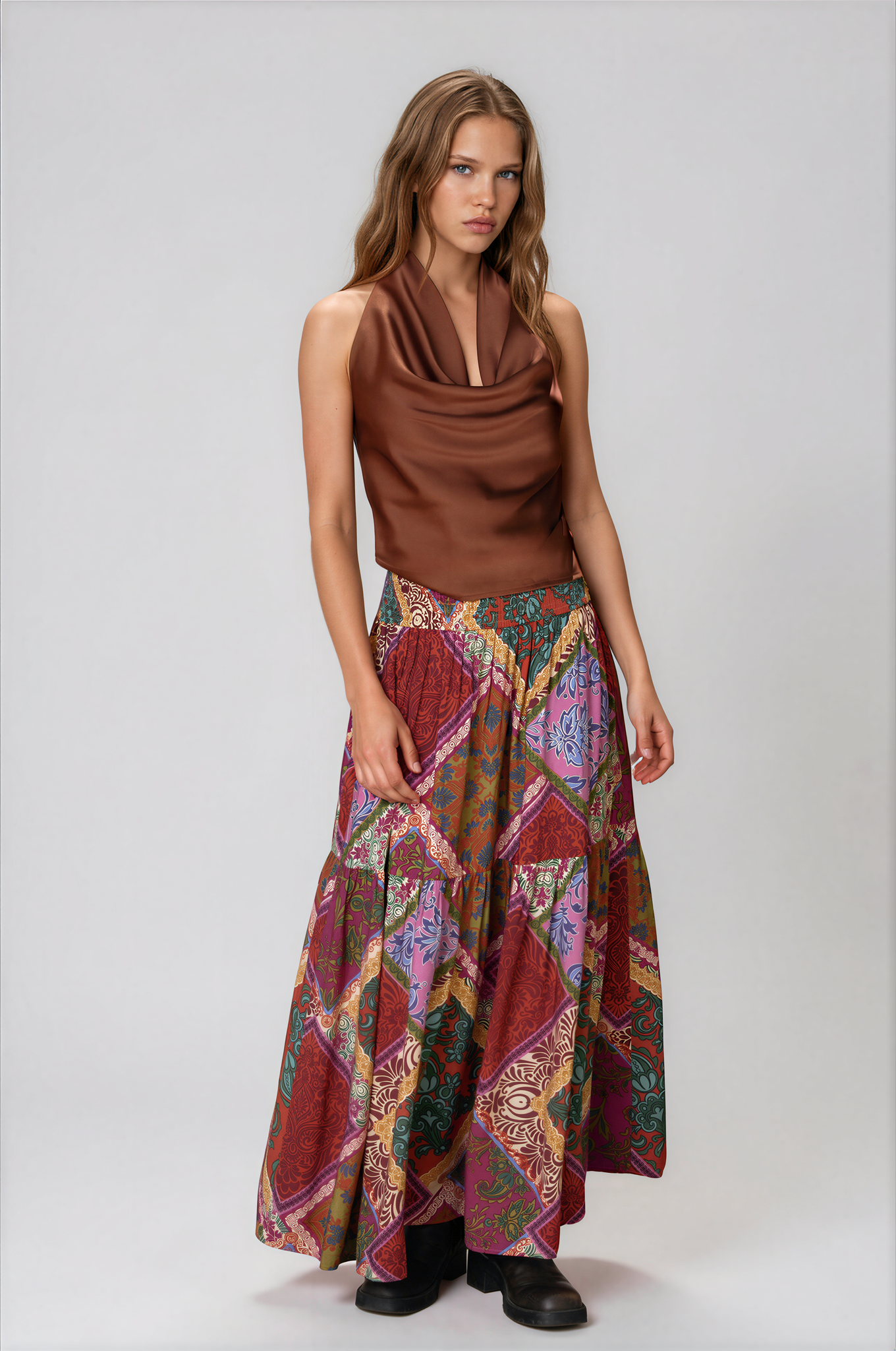 Sondra Brown Satin Halter Top