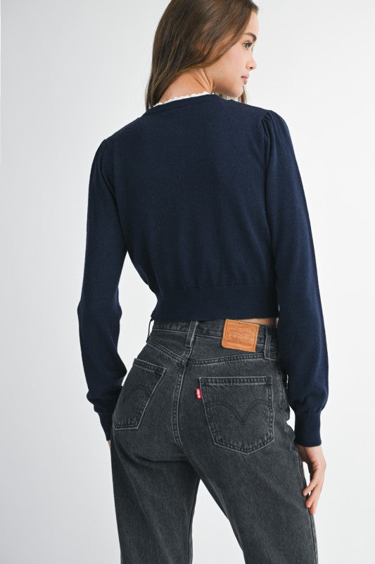 Keri Navy Embroidered Cardigan