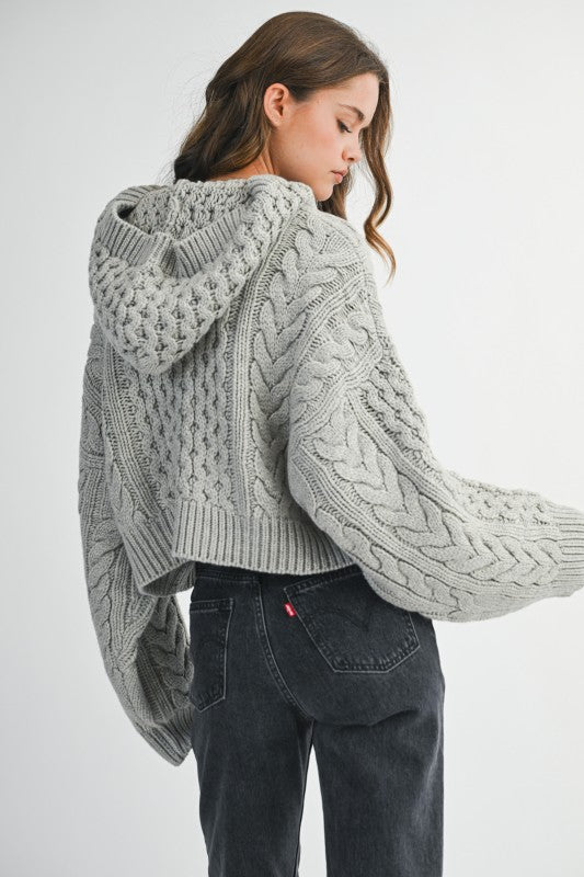 Lauren Grey Cable Knit Hoodie Sweater