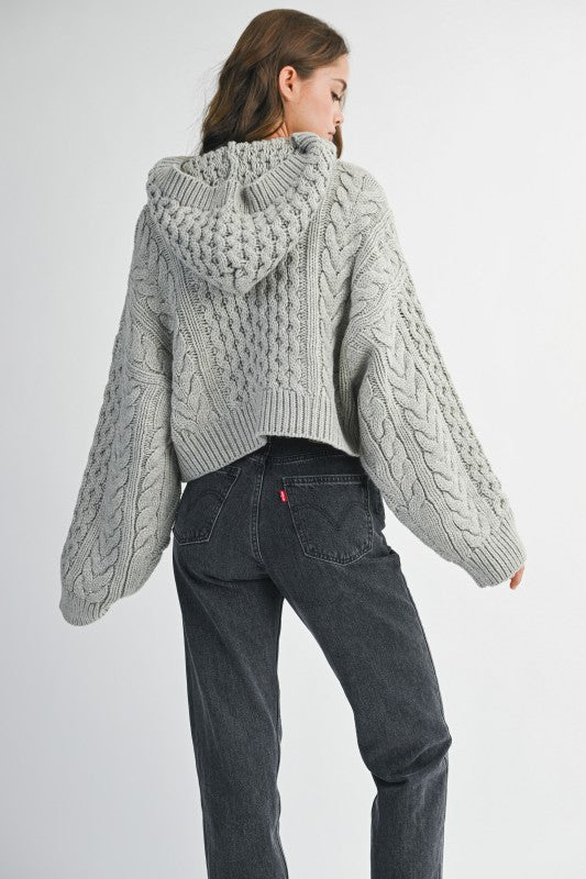 Lauren Grey Cable Knit Hoodie Sweater