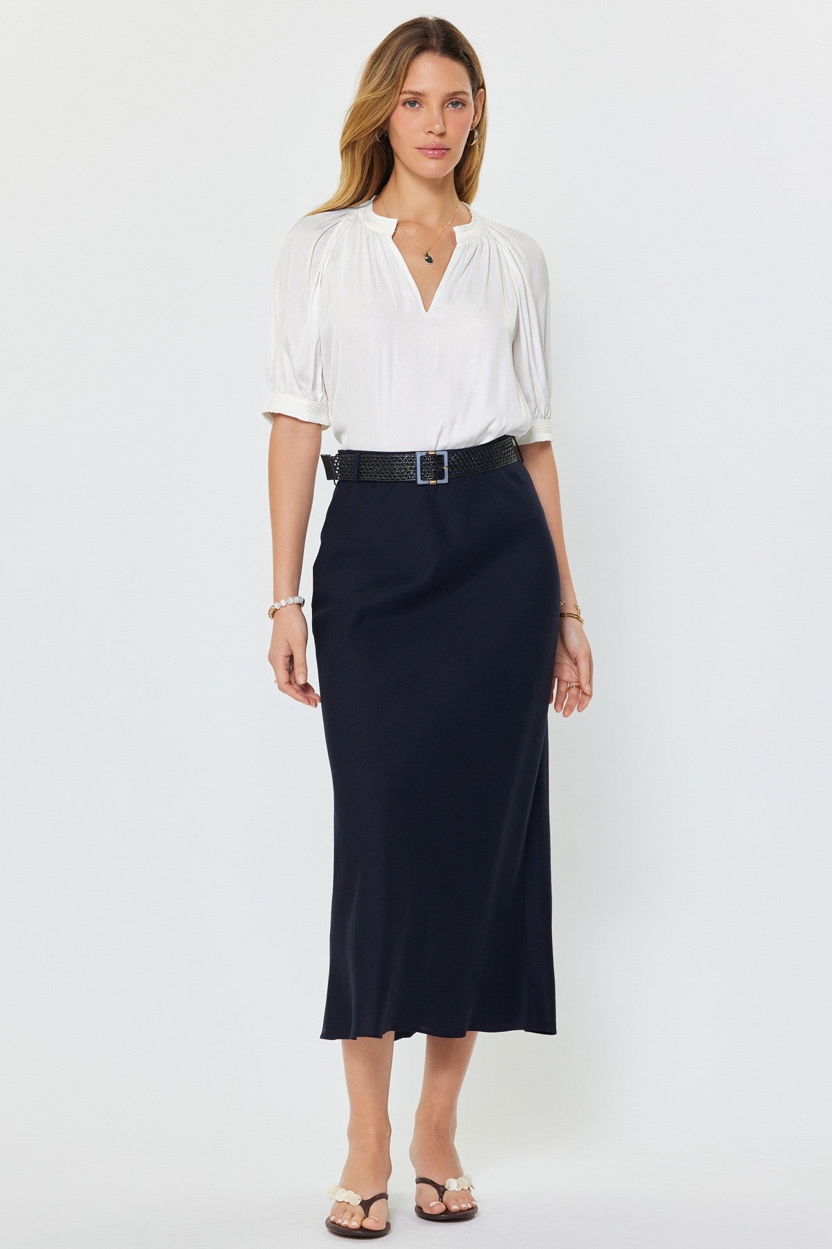 Current Air Crystal Linen Blend Maxi Skirt W/raffia Belt