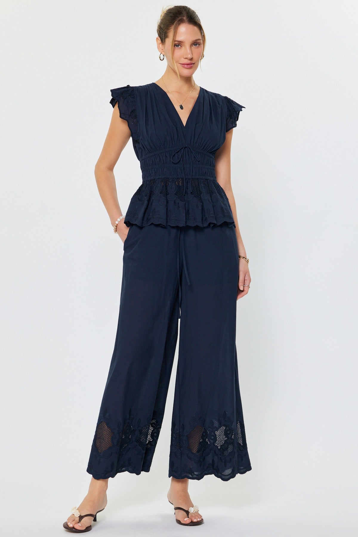 Current Air Layla Embroidered Wide Leg Pants