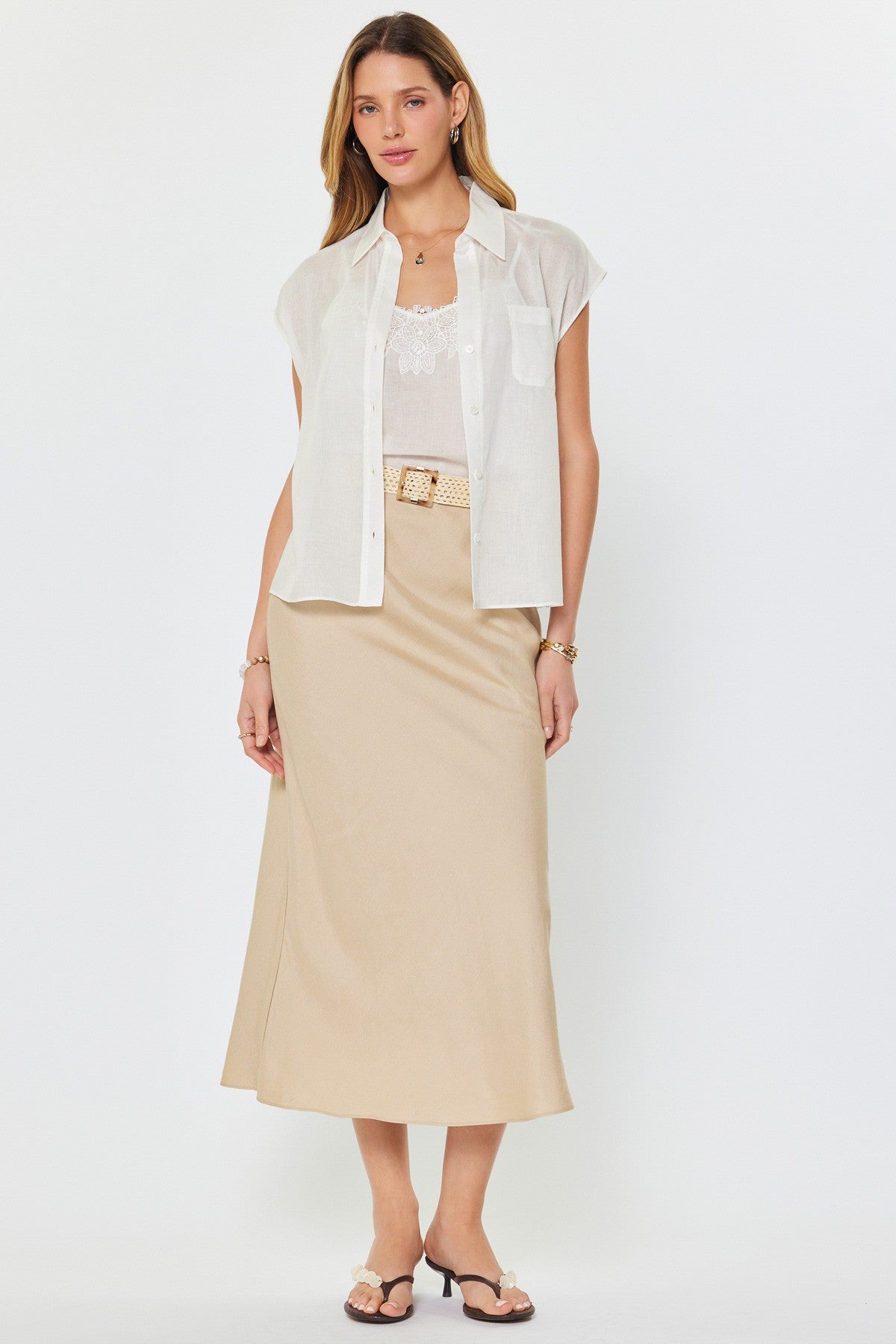 Current Air Yelena Short Sleeve And Lace Cami Top Set