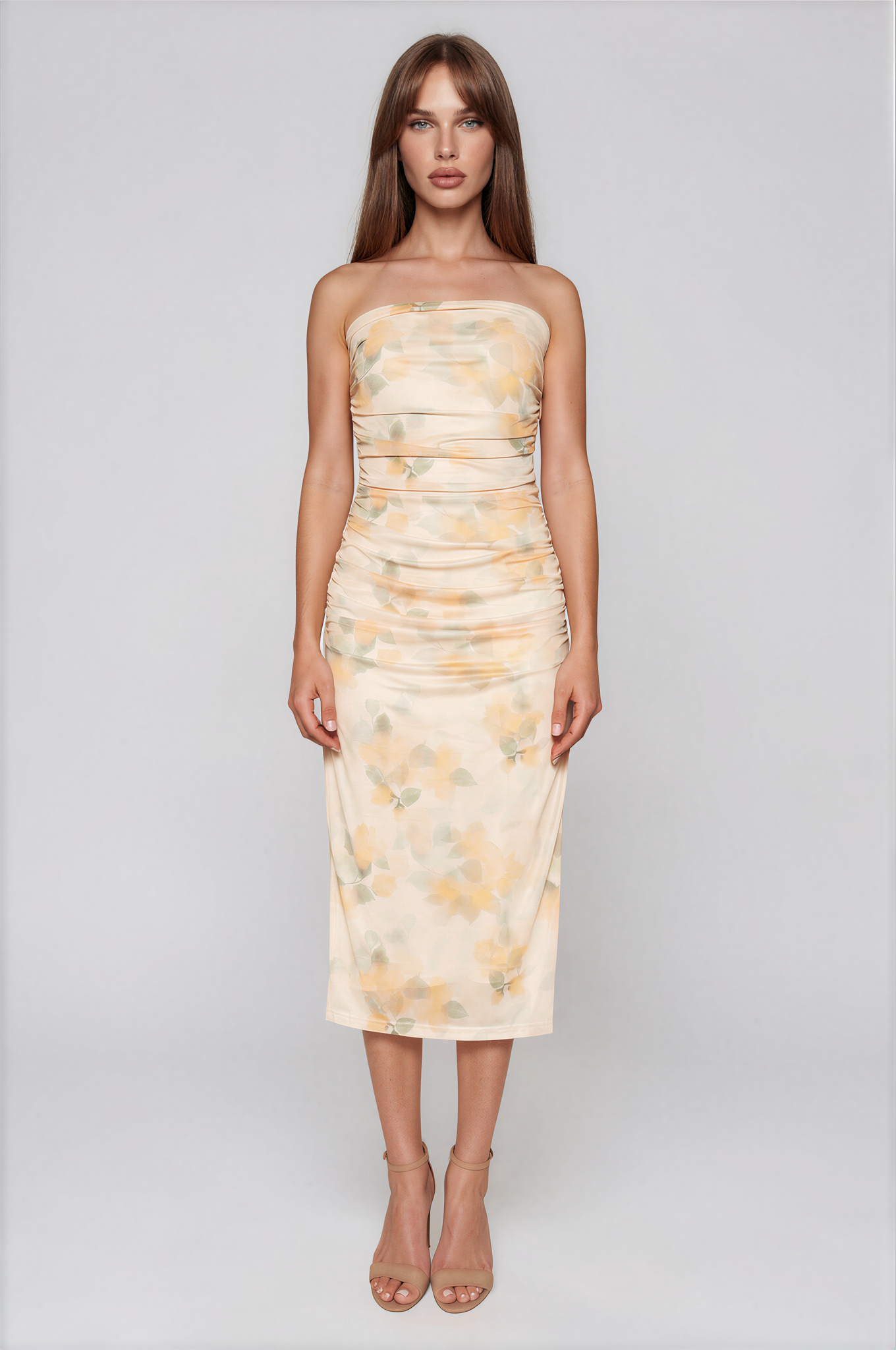 Toni Floral Strapless Midi Dress