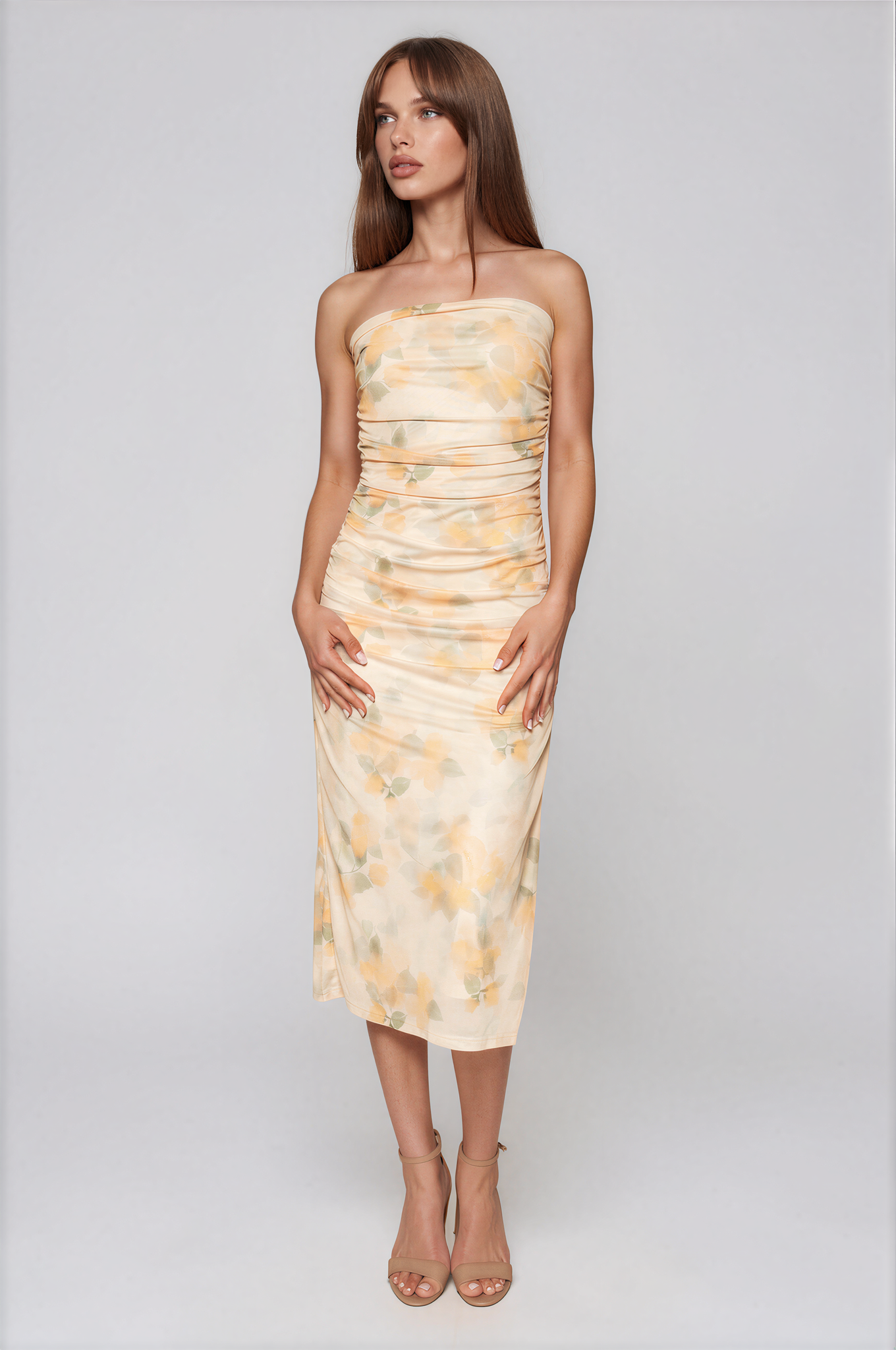 Toni Floral Strapless Midi Dress