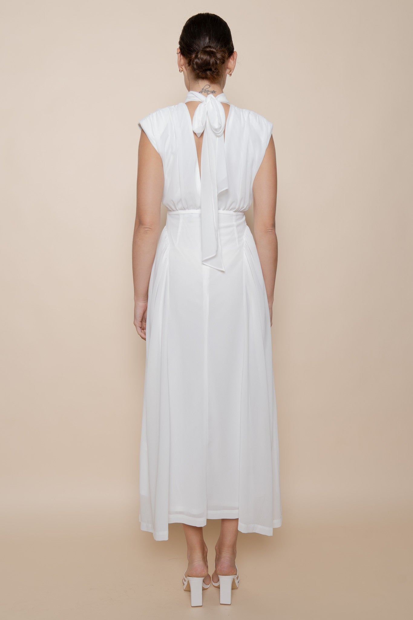 Sasha White Mock Neck Midi Dress