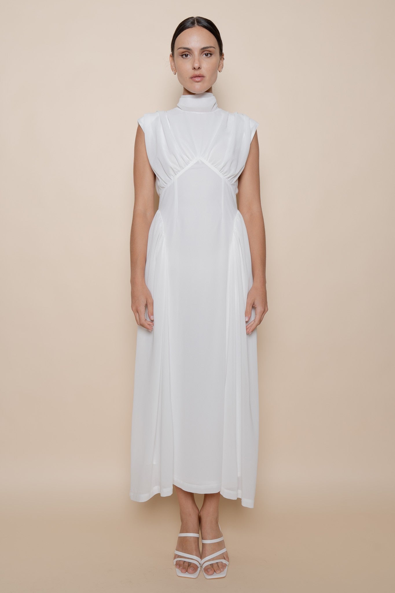 Sasha White Mock Neck Midi Dress