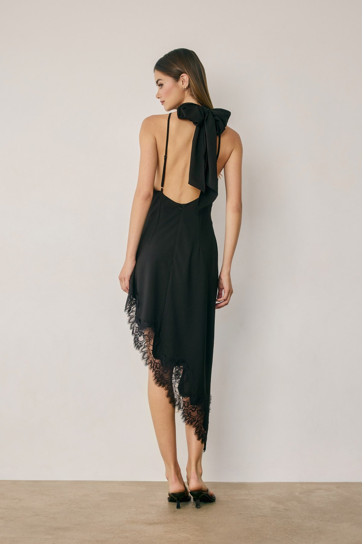 Dress Forum Lexxi Halter Lace Asymmetrical Midi Dress