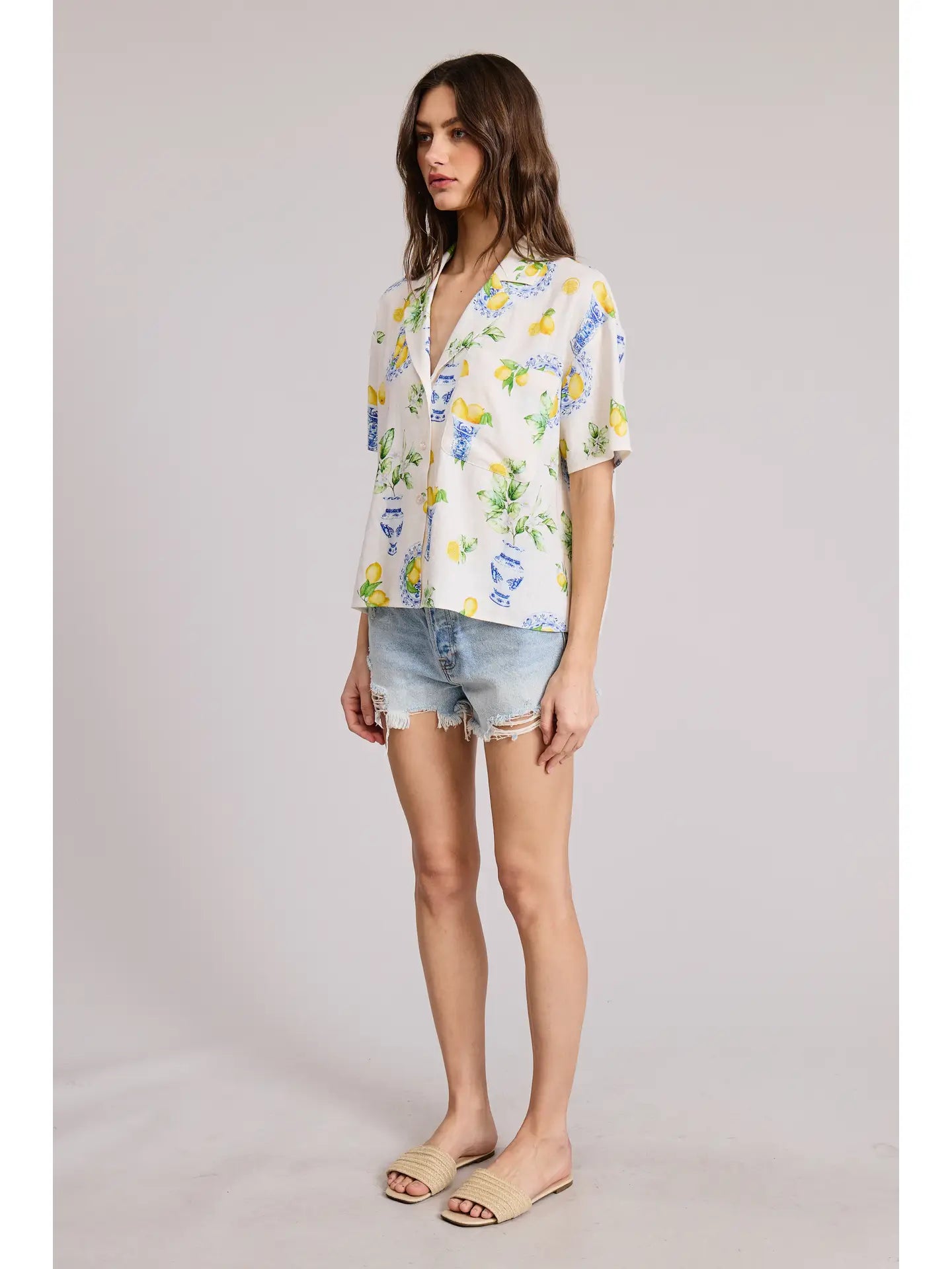 Flat White Italia Lemon Button Down Top