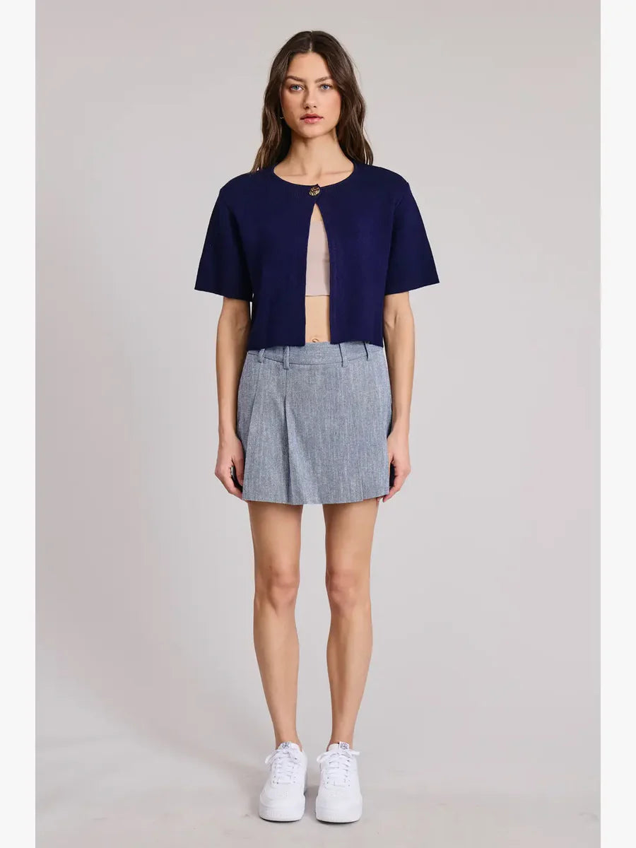 Flat White Priscilla Navy Short Sleeve Cardigan