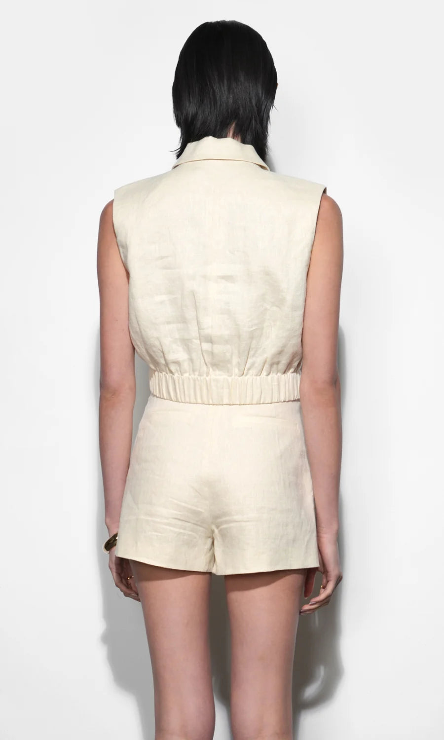 Haisley Linen Lapel Stone Vest With Elastic Hem