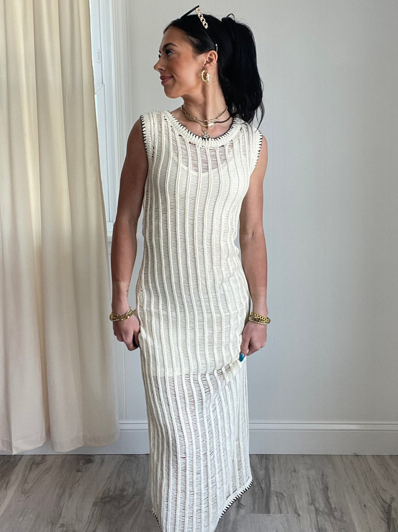 FINAL SALE Savannah Crochet Knit Midi Dress | Cream Black