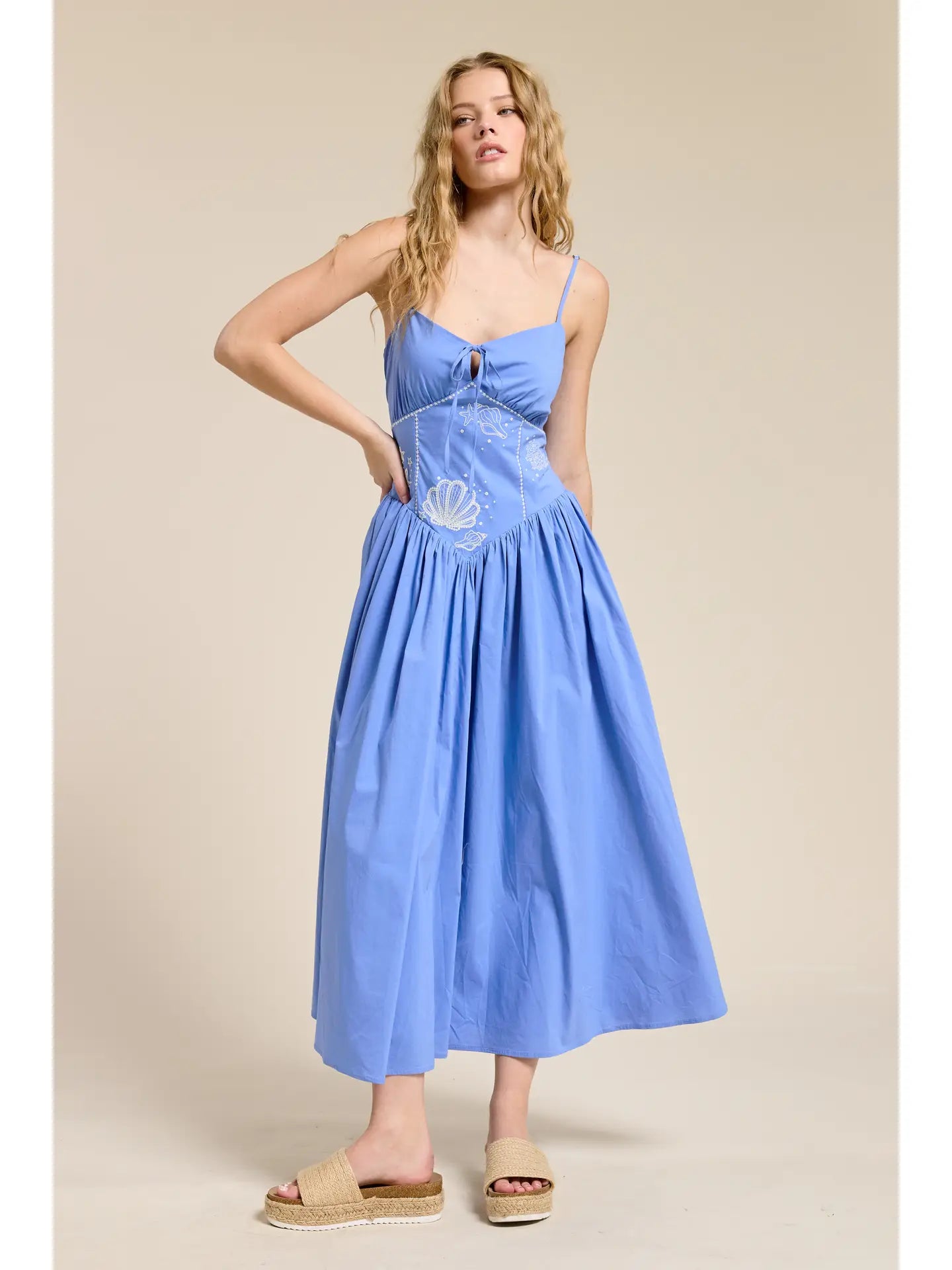 Ocean Embroidered Midi Dress
